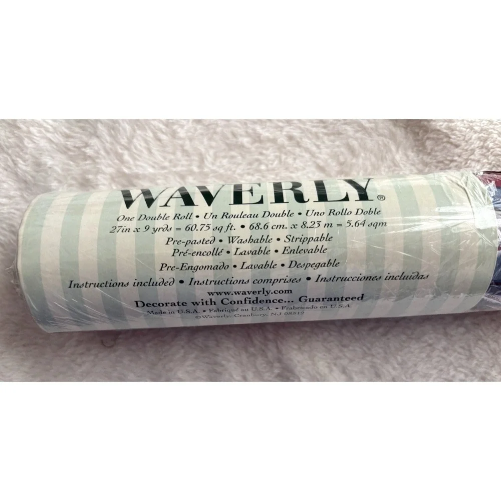 Vintage NOS Waverly Wallpaper Roll Burgundy Blue Floral Double Roll 60.75 Sq Ft